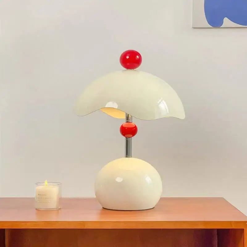 Lampe de Table Sphère Métal Blanc et Rouge Art Déco - Chambre Bureau Salon — Oxys