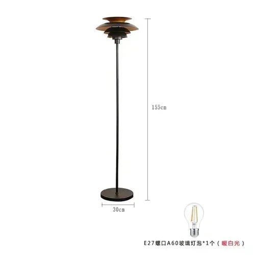 Lampadaire Tablette Métal Noir et Bois Minimaliste Design - Salon Bureau Chambre — Lumio