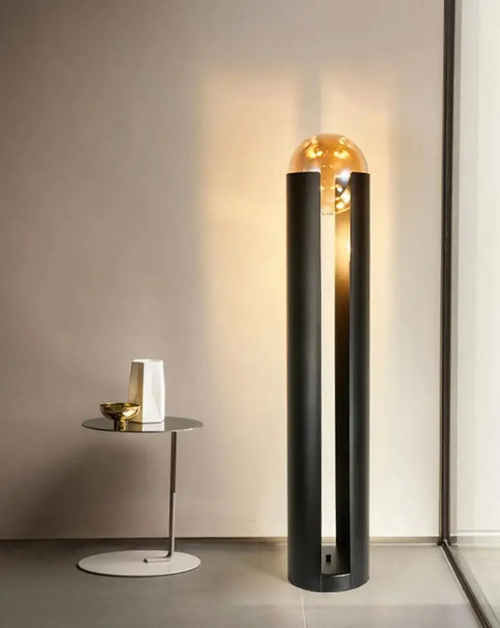 Lampadaire Cylindre Métal Noir et Verre Ambré - Salon Bureau Chambre — Prisme