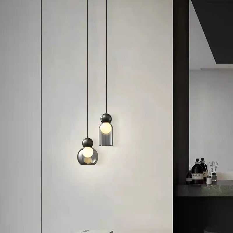 Suspension Cylindre Verre Fumé et Métal Noir - Chambre Salon Cuisine — Denebola