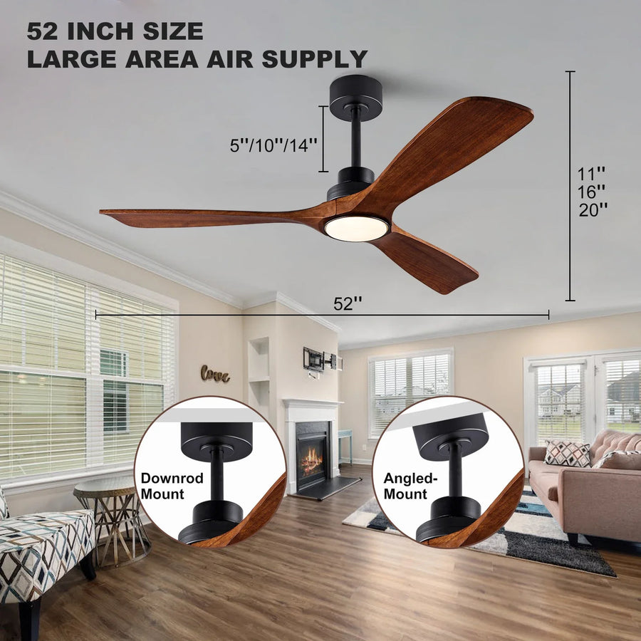 Ventilateur de Plafond Bois Silencieux avec Éclairage