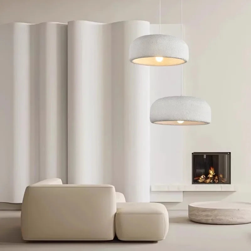 Suspension Cylindre Tissu Blanc Minimaliste Design - Chambre Salon Cuisine — Fulgor