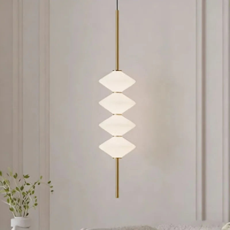 Suspension Géométrique Verre Opalin et Métal Noir - Chambre Salon Cuisine — Facetto