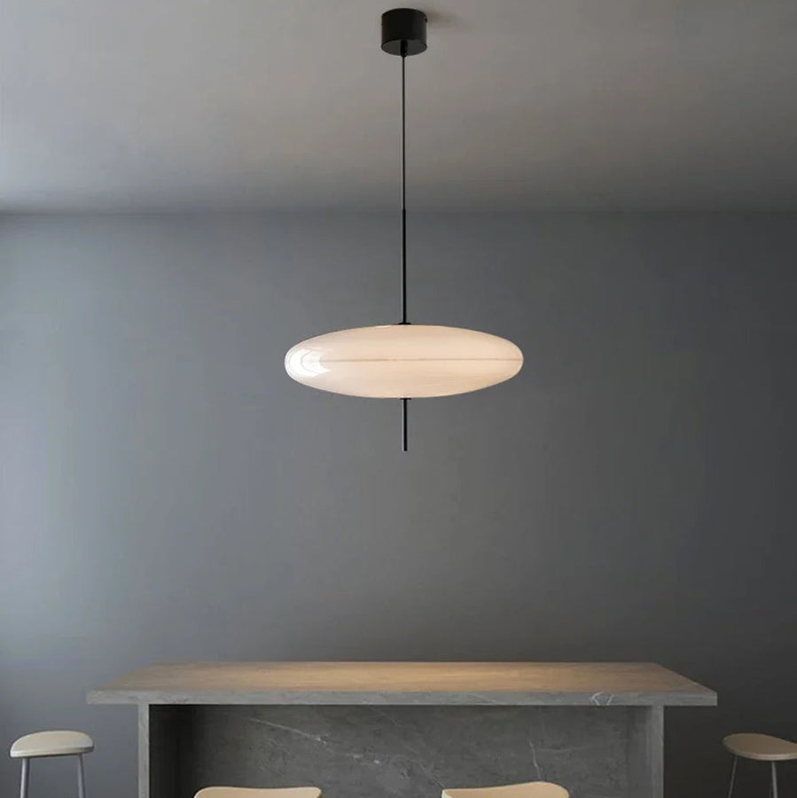 Suspension Disque Métal Noir et Verre Opalin - Chambre Salon Cuisine — Xenon