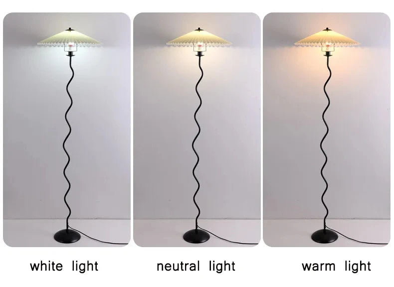 Lampadaire Spirale Métal Noir et Abat-Jour Plissé - Salon Bureau Chambre — Spiro