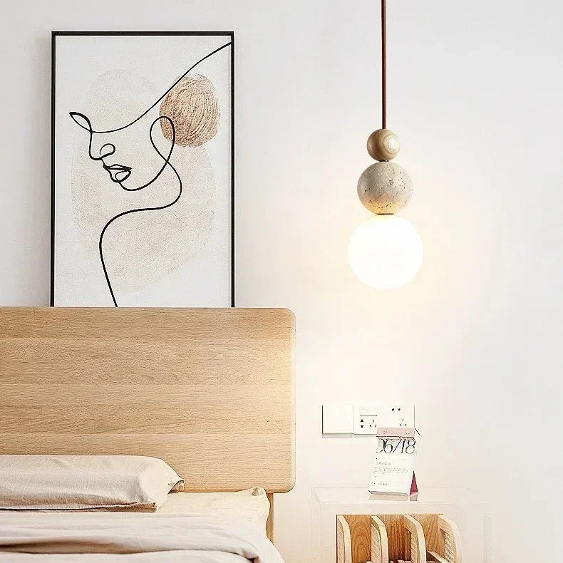 Suspension Sphère Béton Brut et Bois Naturel Boule - Cuisine Chambre Salon — Lyra