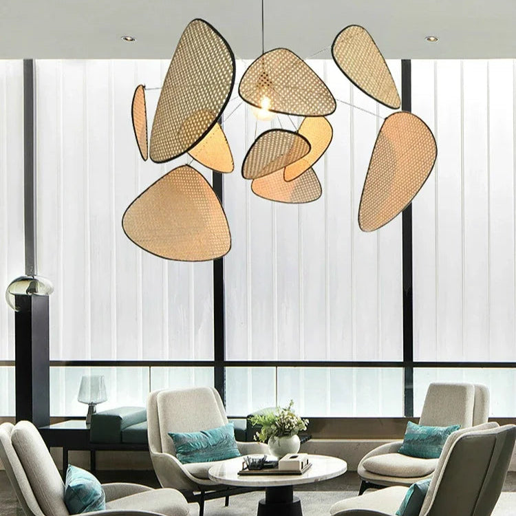 Lustre Suspension Pétales Rotin Naturel Contemporain Design - Salon Salle à Manger — Orika