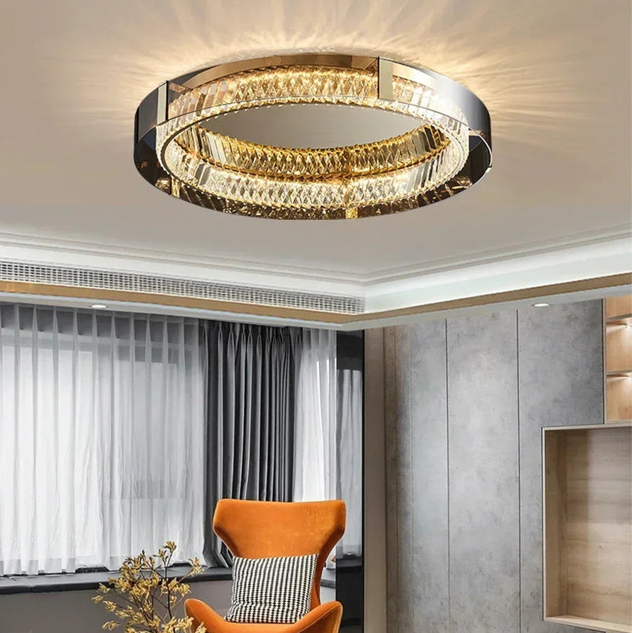 Plafonnier Anneau Cristal et Métal Chromé Éclatant - Salon Salle à Manger Chambre — Nexo