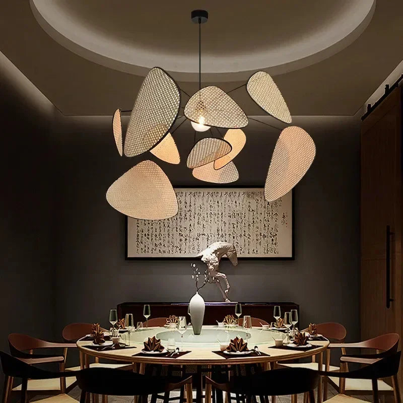 Lustre Suspension Pétales Rotin Naturel Contemporain Design - Salon Salle à Manger — Orika