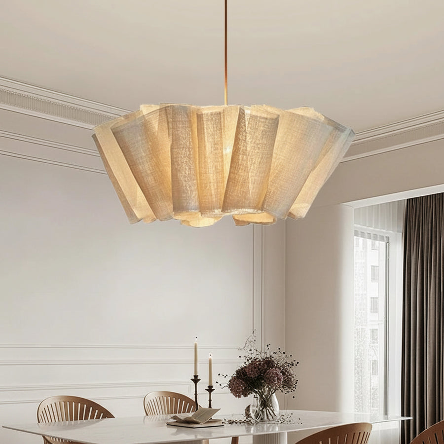 Suspension Pétales Tissu Lin Beige Wabi-Sabi Design - Chambre Salon Cuisine — Corymbe