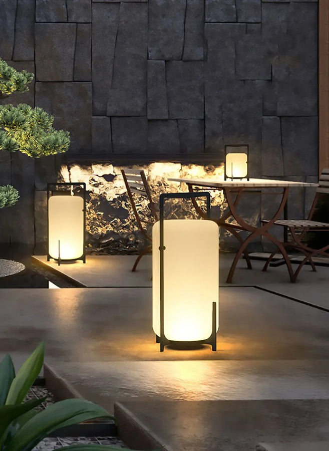 Lampadaire Lampe de Table Cylindre Tissu Beige Minimaliste Design - Salon Bureau Chambre — Stria et