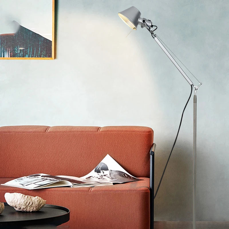 Lampadaire Bras Articulé Acier Chromé Minimaliste Design - Salon Bureau Chambre — Aura