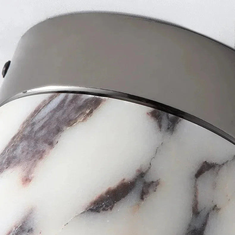 Plafonnier Cylindre Marbre Blanc et Métal Noir - Salle de Bain Salon Chambre — Voile