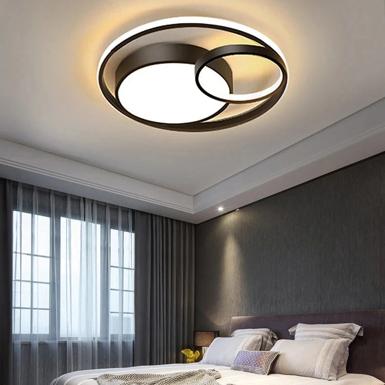 Plafonnier Anneaux Métal Noir et Blanc Minimaliste Design Moderne - Salle de Bain Salon Chambre — Dëris
