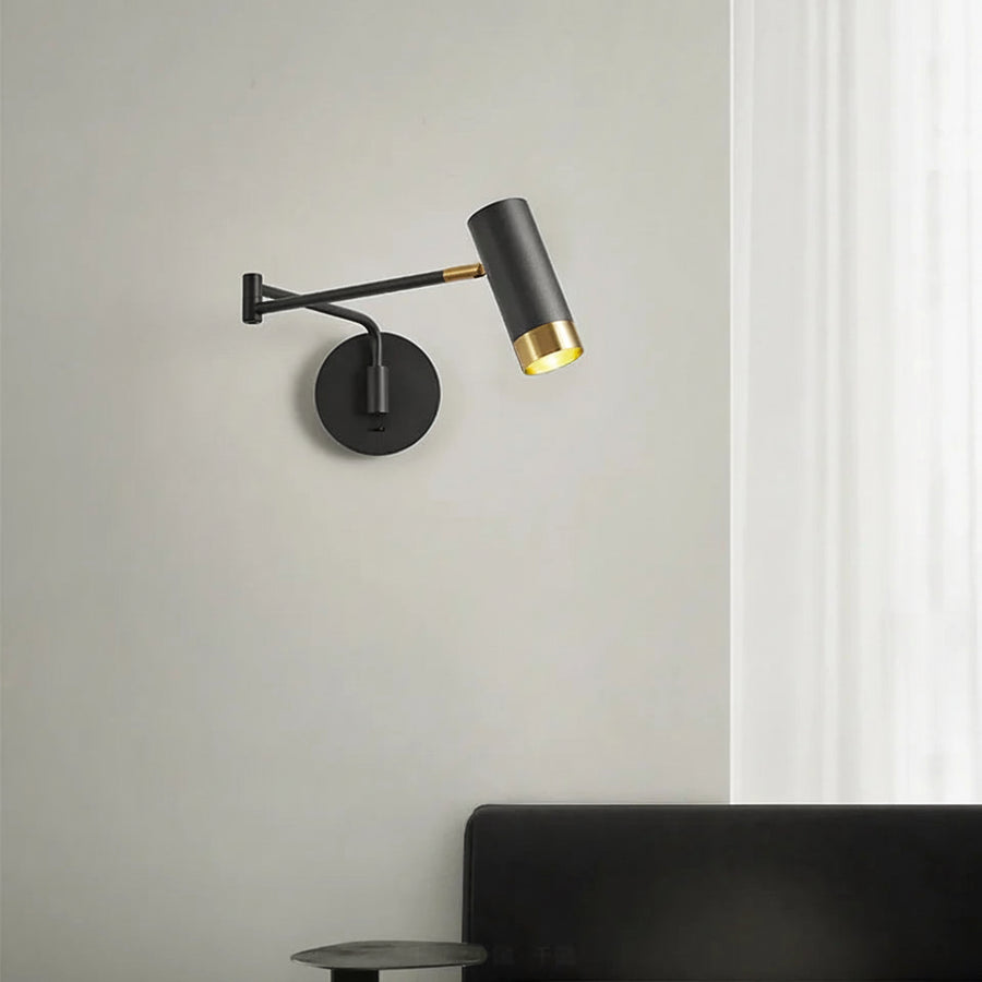 Applique Murale Cylindre Acier Noir et Laiton Minimaliste Design Moderne Noire - Chambre Salle de Bain Salon — Medellin