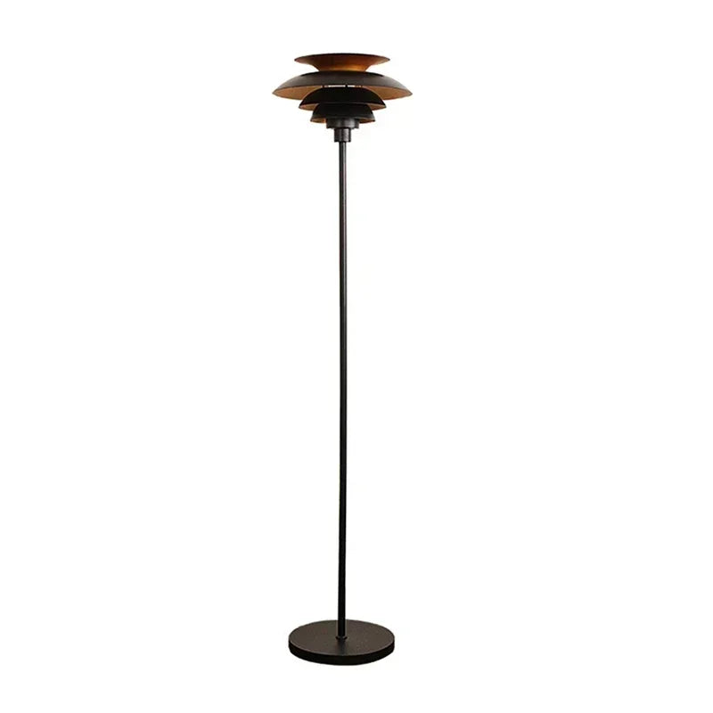 Lampadaire Tablette Métal Noir et Bois Minimaliste Design - Salon Bureau Chambre — Lumio