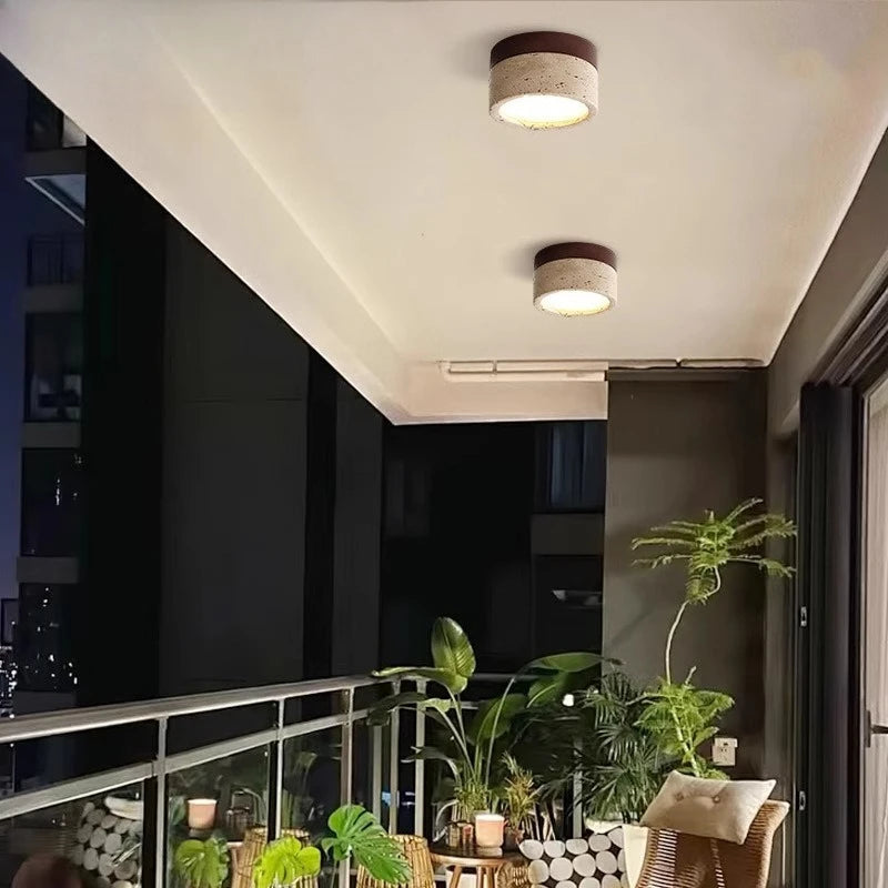 Plafonnier Cylindre Bois Foncé et Béton Épuré Design Moderne - Salon Chambre Salle à Manger — Vivace