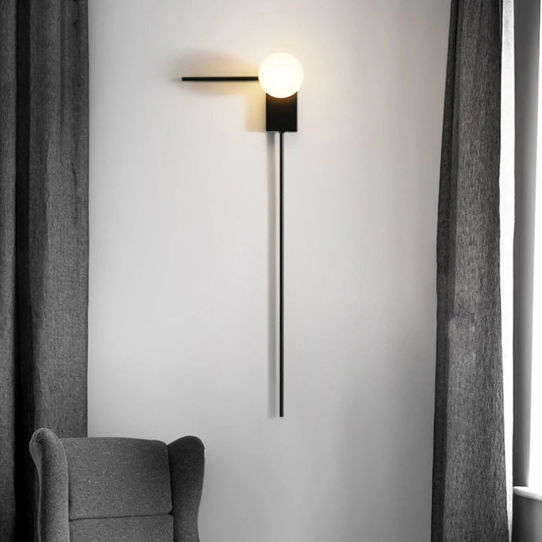 Applique Murale Sphère Verre Opalin Minimaliste Noir Mat Design Moderne - Chambre Salle de Bain Salon — Casimir