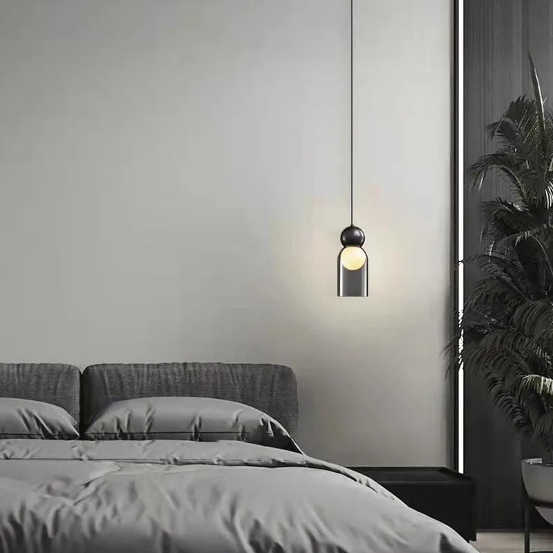 Suspension Cylindre Verre Fumé et Métal Noir - Chambre Salon Cuisine — Denebola