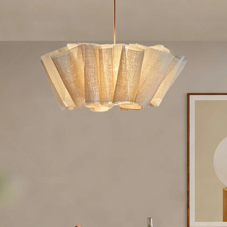 Suspension Pétales Tissu Lin Beige Wabi-Sabi Design - Chambre Salon Cuisine — Corymbe