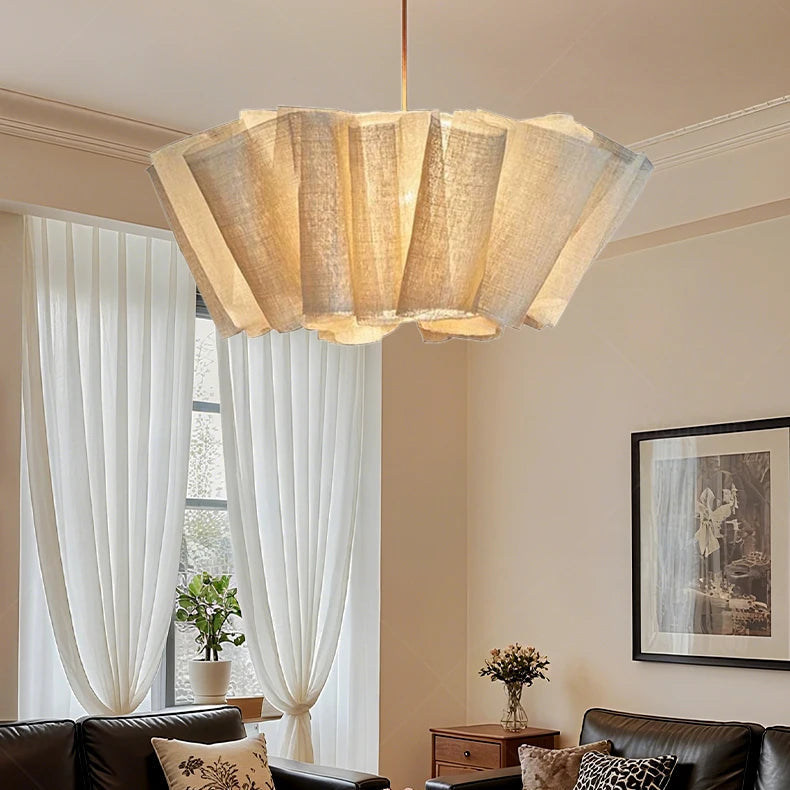Suspension Pétales Tissu Lin Beige Wabi-Sabi Design - Chambre Salon Cuisine — Corymbe
