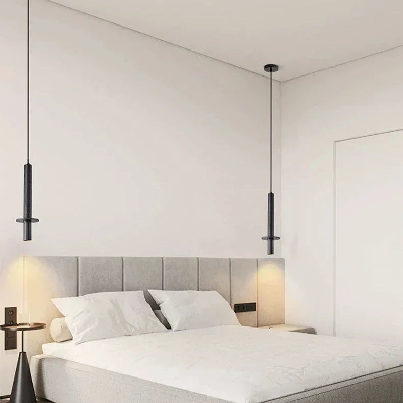 Suspension Cylindre Acier Noir Mat Minimaliste Design - Chambre Salon Cuisine — Vivace