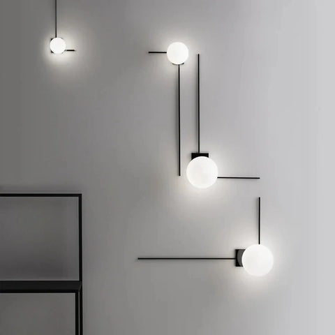 Applique Murale Sphère Verre Opalin Minimaliste Noir Mat Design Moderne - Chambre Salle de Bain Salon — Casimir