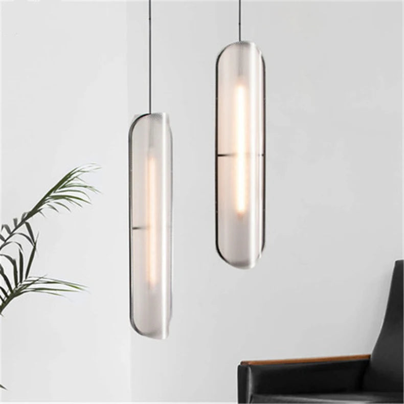 Suspension Cylindre Verre Texturé Transparent Minimaliste Design - Chambre Salon Cuisine — Fuste