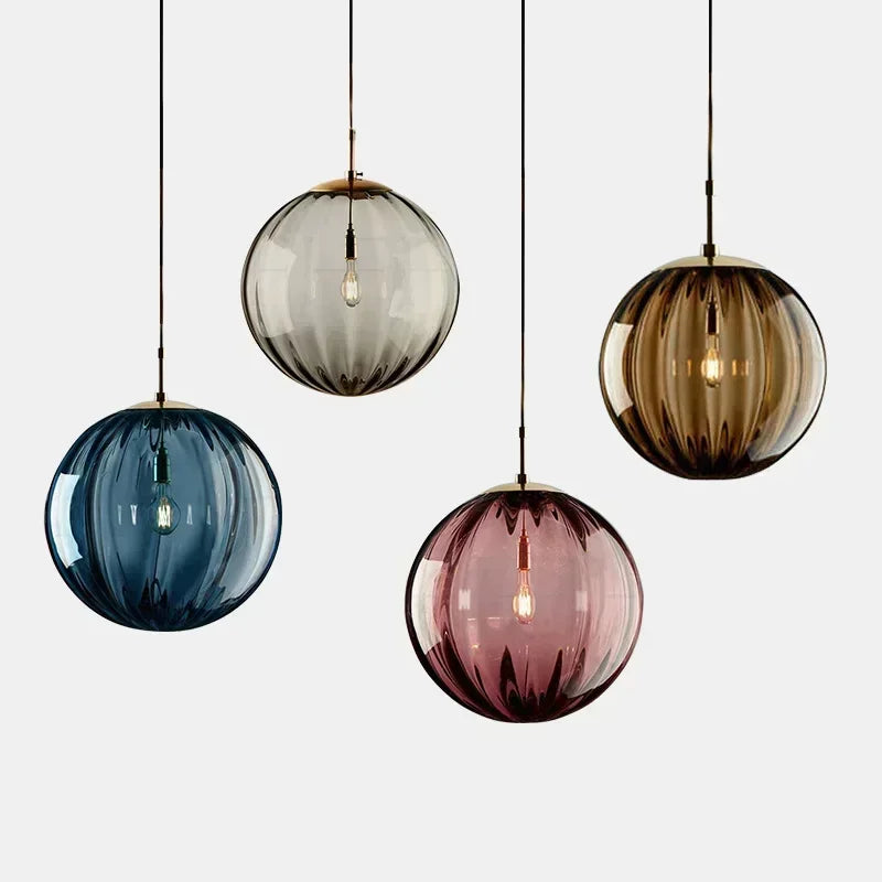 Suspension Sphère Verre Coloré et Laiton Épuré Design Boule - Cuisine Salon Salle à Manger — Mimosa