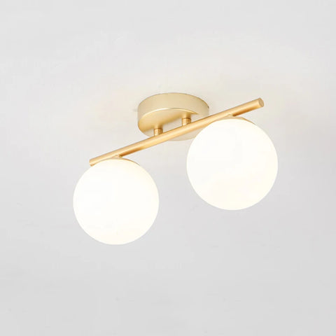 Plafonnier Sphère Verre Opalin et Laiton Doré Boule - Salon Salle à Manger Chambre — Pulsar