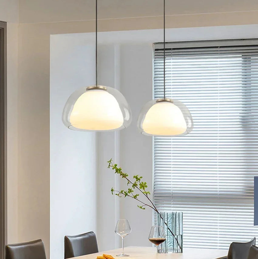 Suspension Niveaux Verre Opalin Blanc et Laiton - Chambre Salon Cuisine — Stratéo