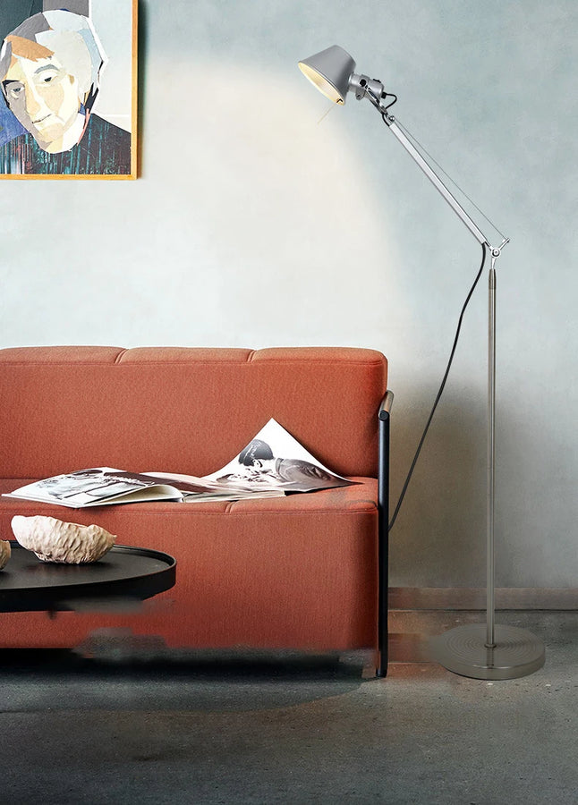 Lampadaire Bras Articulé Acier Chromé Minimaliste Design - Salon Bureau Chambre — Aura