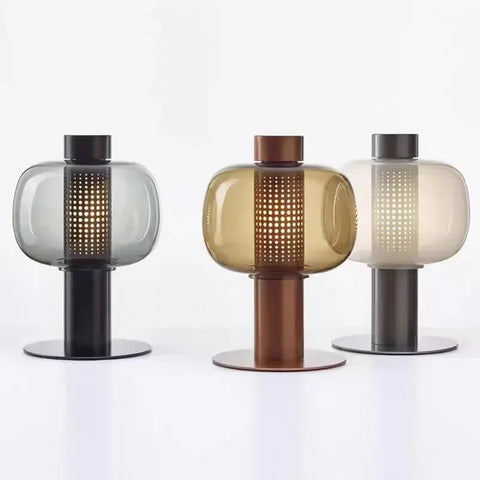 Lampe de Table Cylindre Verre Fumé et Métal - Chambre Bureau Salon — Fuseau