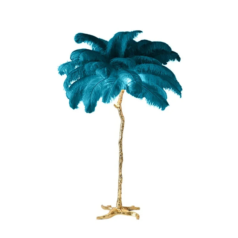 Lampadaire Plumes Blanches et Métal Doré Art Déco - Salon Bureau Chambre — Aigrette
