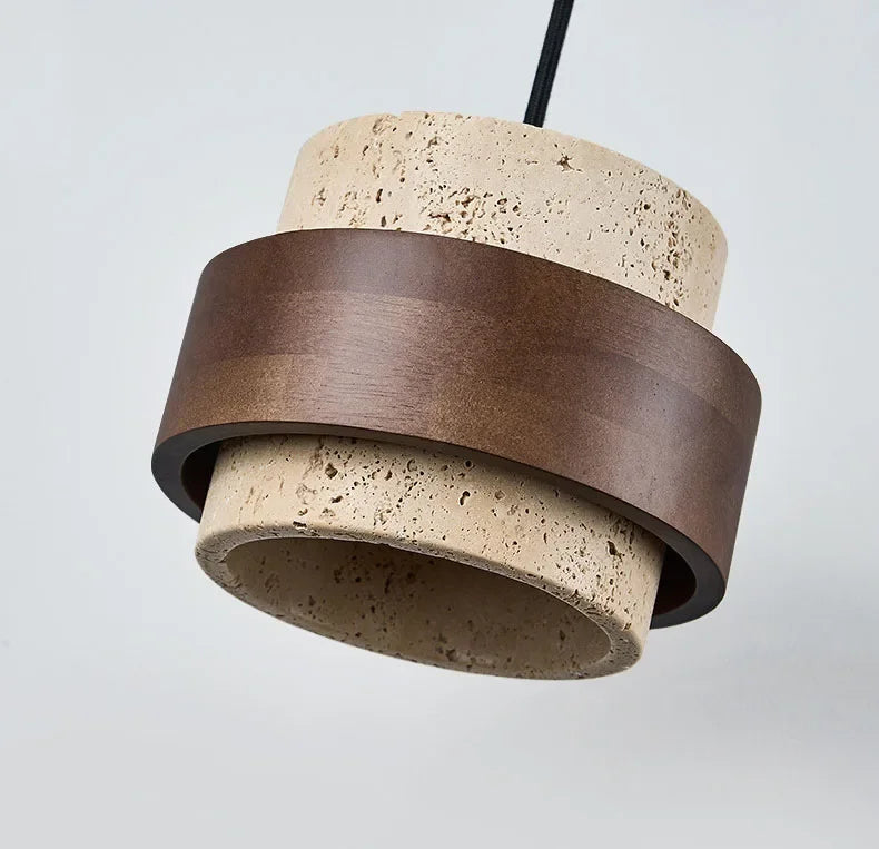 Suspension Cylindre Bois Foncé et Béton Brut - Chambre Salon Cuisine — Fuseau