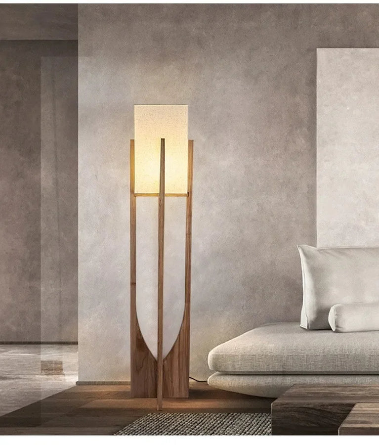 Lampadaire Géométrique Bois Naturel Minimaliste Design - Salon Bureau Chambre — Hexo