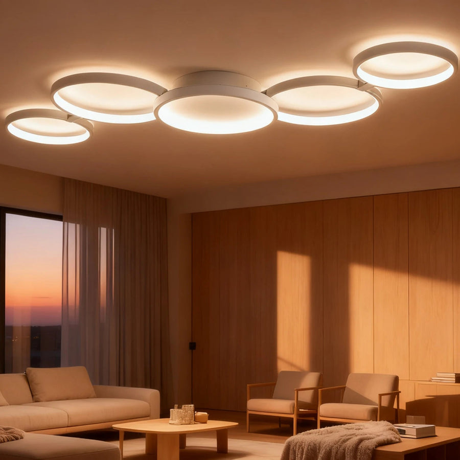 Plafonnier Anneaux Métal Design Salon LED Moderne Minimaliste - Salon Cuisine Chambre — Aether