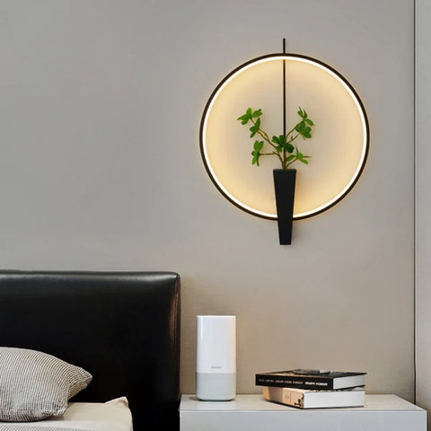 Applique Murale Anneau Métal Noir et Verre Épuré Design Moderne Noire Ronde - Chambre Salle de Bain Salon — Orbit