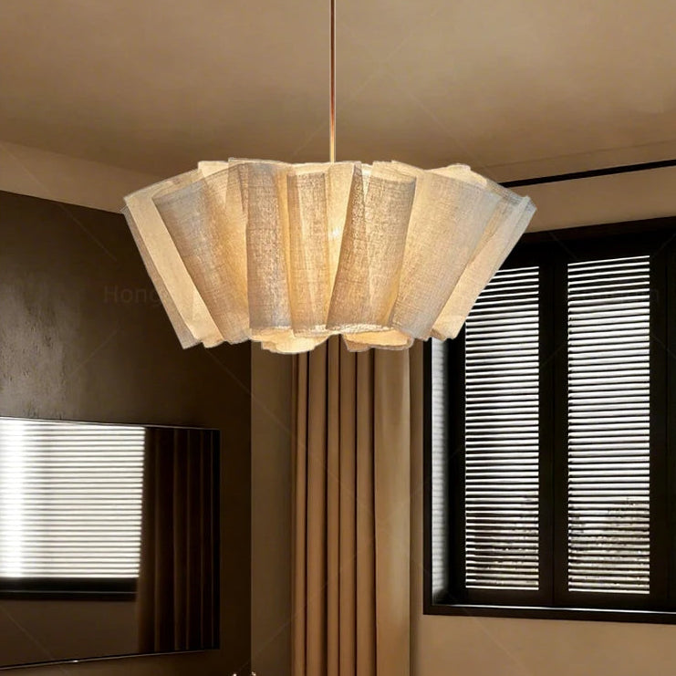 Suspension Pétales Tissu Lin Beige Wabi-Sabi Design - Chambre Salon Cuisine — Corymbe