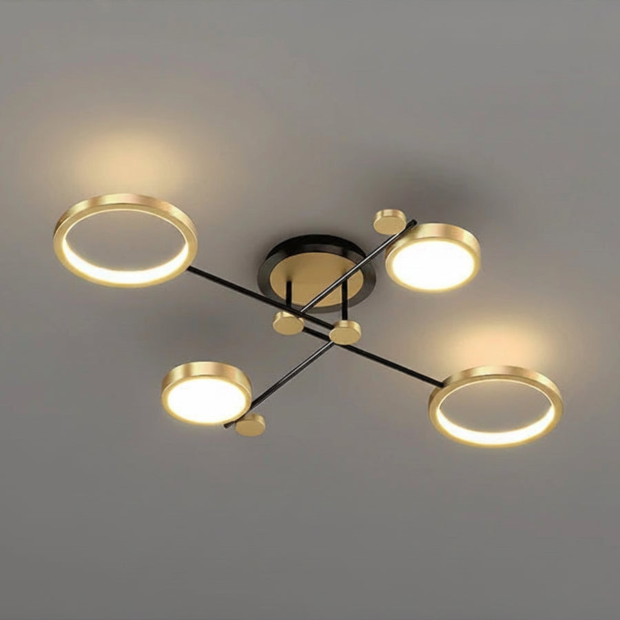 Lustre Plafonnier Anneaux Métal Noir et Laiton Épuré Design - Salon Salle à Manger — Soleo