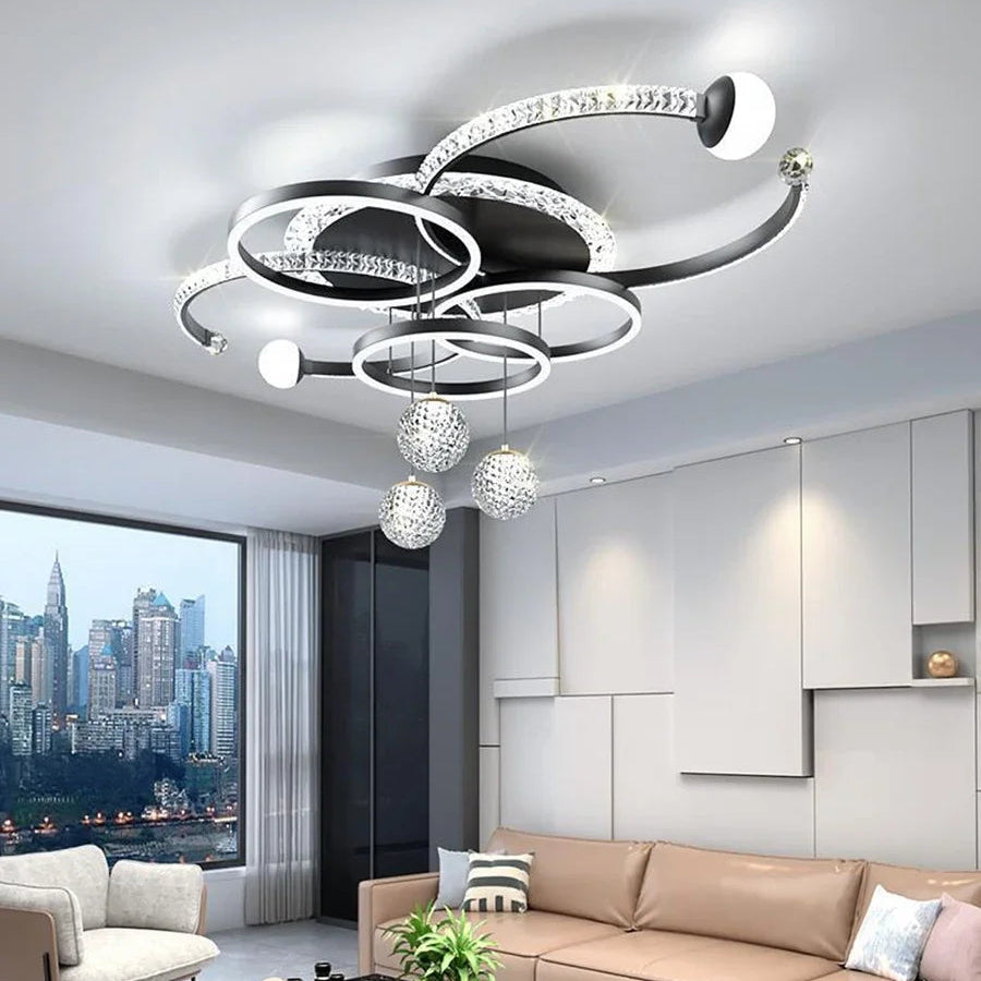Lustre Plafonnier Anneaux Laiton Doré Minimaliste Dimmable Design - Salon Salle à Manger — Orbit