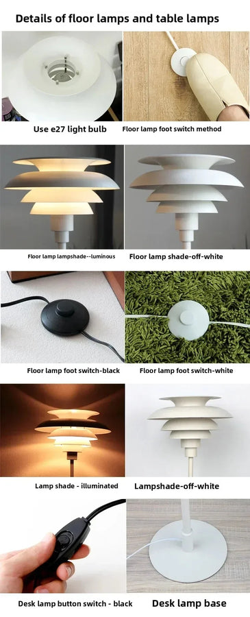 Lampadaire Tablette Métal Noir et Bois Minimaliste Design - Salon Bureau Chambre — Lumio