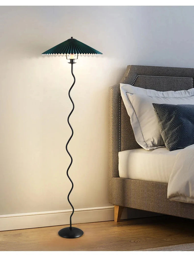 Lampadaire Spirale Métal Noir et Abat-Jour Plissé - Salon Bureau Chambre — Spiro