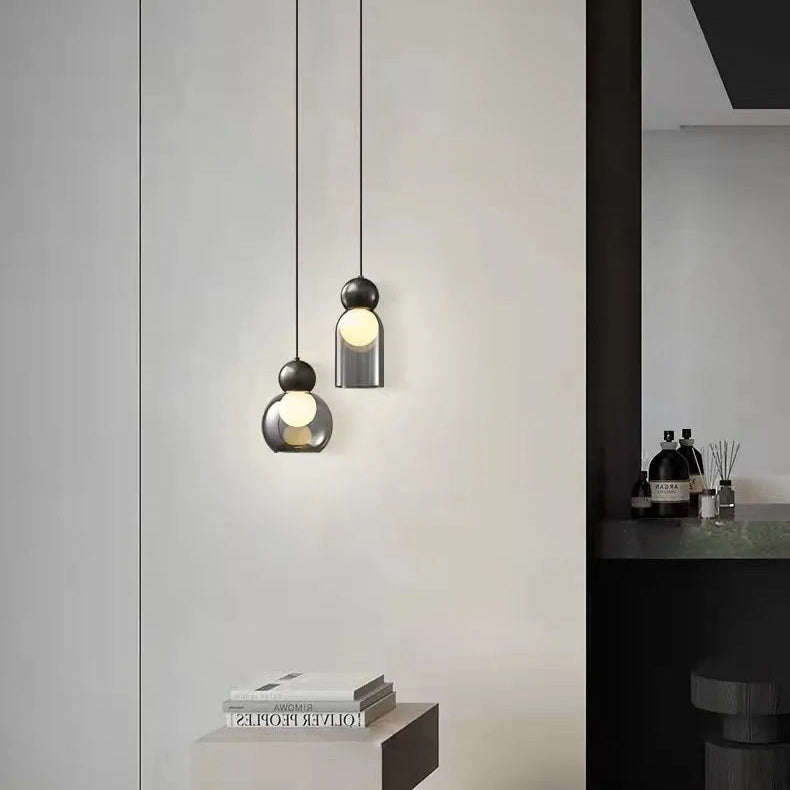Suspension Cylindre Verre Fumé et Métal Noir - Chambre Salon Cuisine — Denebola