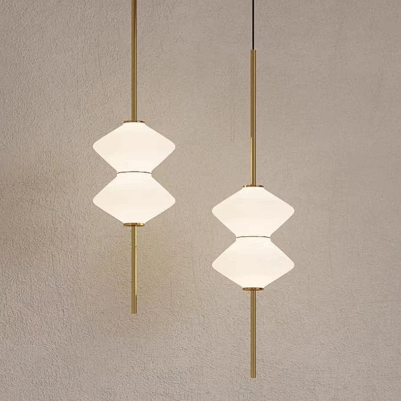 Suspension Géométrique Verre Opalin et Métal Noir - Chambre Salon Cuisine — Facetto