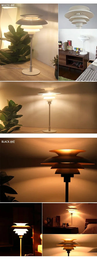 Lampadaire Tablette Métal Noir et Bois Minimaliste Design - Salon Bureau Chambre — Lumio