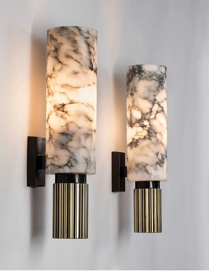 Vela Cylindre Marbre Blanc et Métal Noir