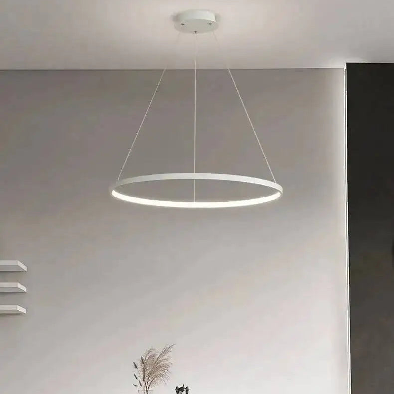 Suspension Anneau Aluminium Blanc Minimaliste Design - Cuisine Salon Salle à Manger — Libeccio