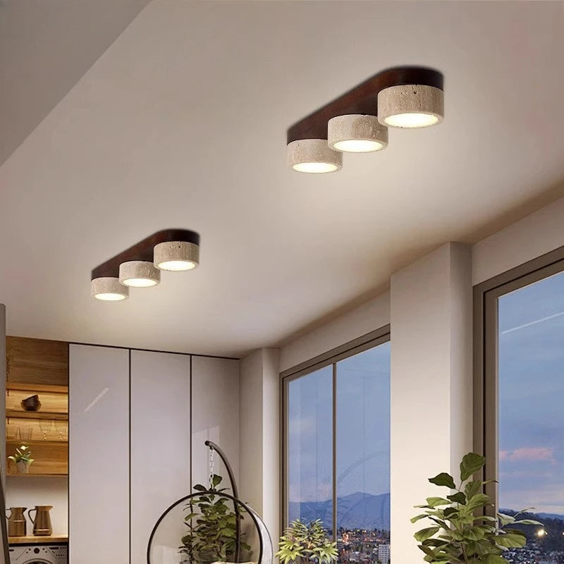 Plafonnier Cylindre Bois Foncé et Béton Épuré Design Moderne - Salon Chambre Salle à Manger — Vivace