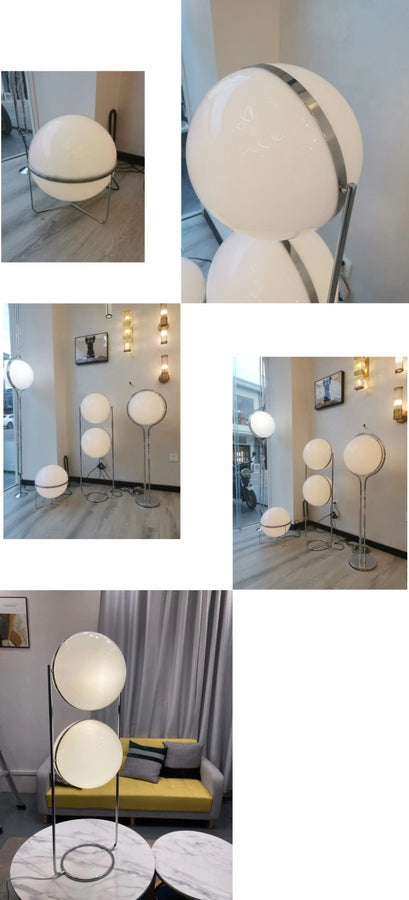 Lampadaire Sphère Verre Opalin et Métal Chromé Minimaliste Design - Salon Bureau Chambre — Orbe